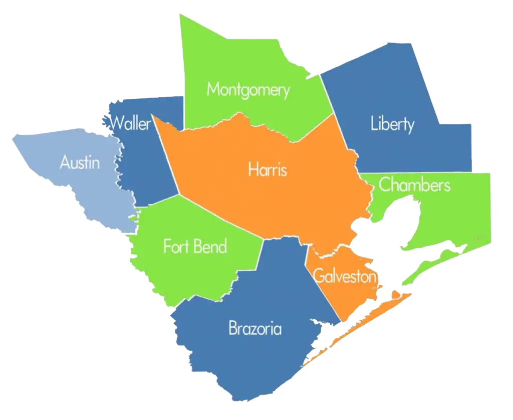 Houston county map showing service areas for cash home buyers in Texas